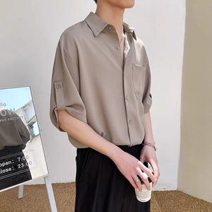 Casual shirts voor heren Men Summer Half Sleeve Blouse luxe senior Korea Tops Elegant Gentleman Smart Office Business Work Formal Blousemen's M