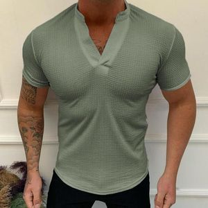 Casual shirts voor heren mannen zomer linnen katoenen tops mode korte mouw daily solid color mannelijke gym fit sport tee v nek pullovermen's's