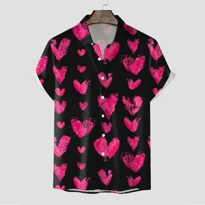 Chemises décontractées pour hommes hommes d'été cœurs romantiques 3D Shirt à manches courtes imprimées Hawaiian Style T-shirts Vêtements de haute qualité