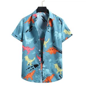 Casual shirts voor heren Men Summer Shirt Beach Stijl Dinosaurus Gedrukte Hawaiiaanse korte mouw Turn Down Collar Blouses Boy Tops Camisa Homme 24416