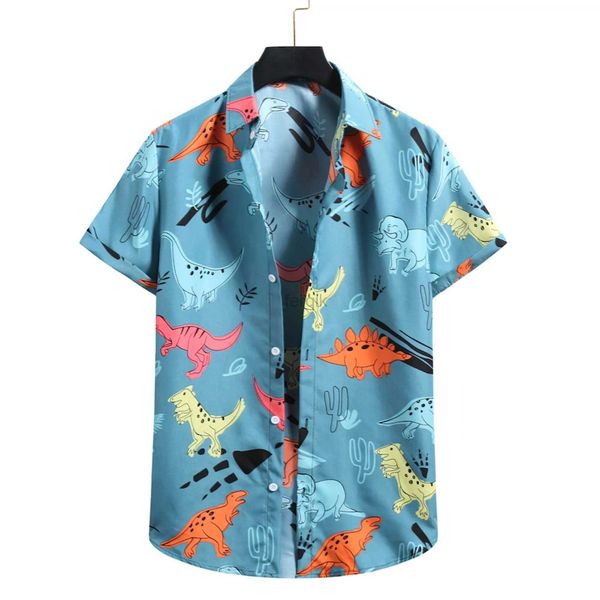 Chemises décontractées pour hommes Chemises d'été Men de la plage Dinosaure imprimé hawaïen à manches courtes Bouchons le col Blaves Boy Tops Camisa Homme 24416