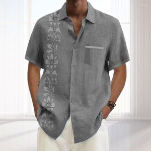 Hommes chemises décontractées hommes été mince chemise fleur imprimé coupe ample revers élégant Streetwear avec simple boutonnage Design Patch pour