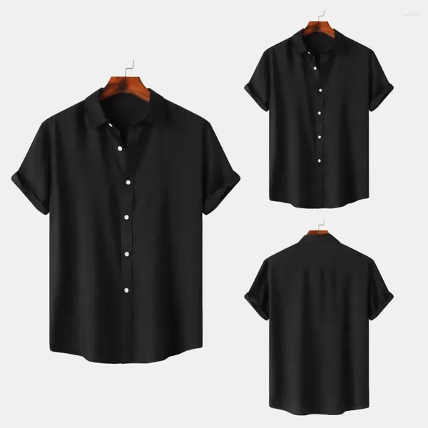 Camisas casuales para hombres Hombres Top Camisa de manga corta de verano Cuello de solapa elegante con diseño sin costuras Tela elástica para cómodo