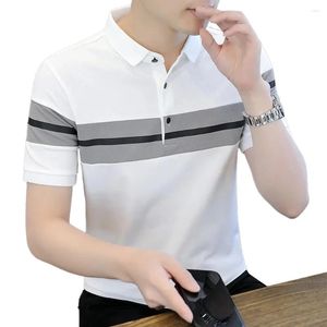 Chemises décontractées pour hommes Men Tops Tops Slim Stripe T-shirt Blouse Boulie Buton Button Cold Robe Forme For Abordable