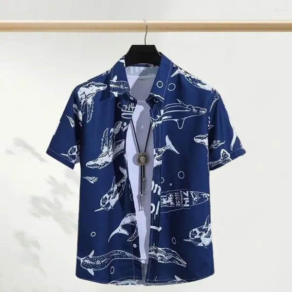 Camisas casuales para hombres Camisa de estilo tropical para hombres con tela colorida y seca para la playa de vacaciones Fit Fit Turn-Down Collar