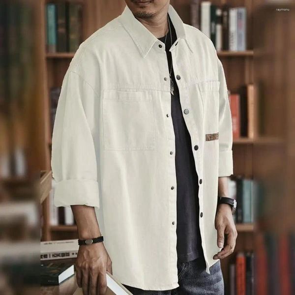 Camisas casuales para hombres Top para hombres con bolsillos Camisa de un solo pecho Cuello vuelto para todos los días