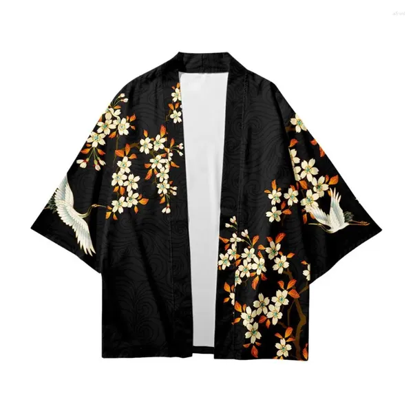 Chemises décontractées pour hommes Men Traditional Kimono Style Japanese Style With Bird Print Tree Office Top Top à manches pour quotidiennement