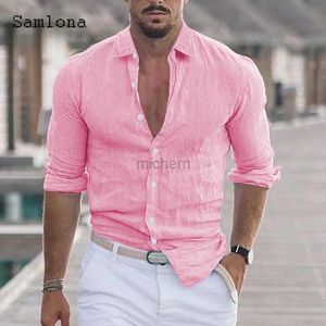 Camisas casuales para hombres hombres tops de lino de cuello giratorios modelo 2023 blusa de moda europea ÚLTIMA CAMISA DE verano ropa 240416