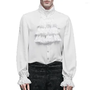 Chemises décontractées pour hommes hommes Vampire Renaissance victorienne et chemisiers Solid noir blanc gothique à volant collier de chlous médiévale