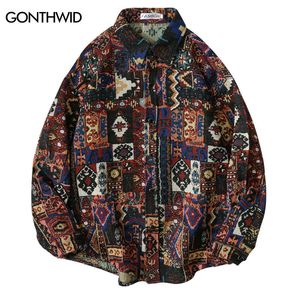 Chemises décontractées pour hommes Hommes Vintage Chemises à manches longues Y2K Hip Hop Rétro Géométrie Motif Bouton Up Chemise Épaisse Veste Manteaux Mode Casual Vestes Top 230912