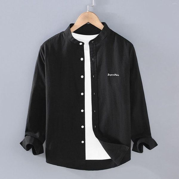 Chemises décontractées pour hommes Hommes Vintage Chemise Lettre Brodée Mode Polyvalent Tunique Slim Fit Robe Gothique À Manches Longues Bouton Cardigan
