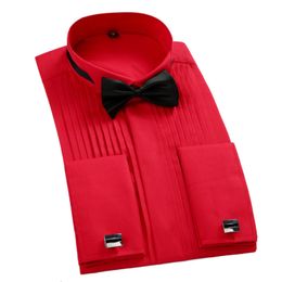 Homens Casuais Camisas Homens Casamento Smoking Manga Longa Vestido Francês Abotoaduras Botão Design Sólido Cavalheiro Noivo Camisa Branco Vermelho Preto 5XL 230912