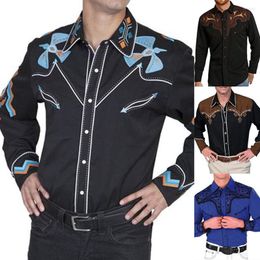 Camisas informales para hombre, camisa de vestir con botones ajustada holgada de manga larga con estampado occidental para hombre, blusa, Tops, camiseta de noche de fiesta de lujo