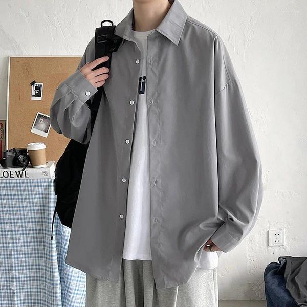Camisas casuales para hombres hombres blanco vintage para hombre harajuku moda de gran tamaño camisa sólida masculino botón negro hasta streetwear blusas más tamaño
