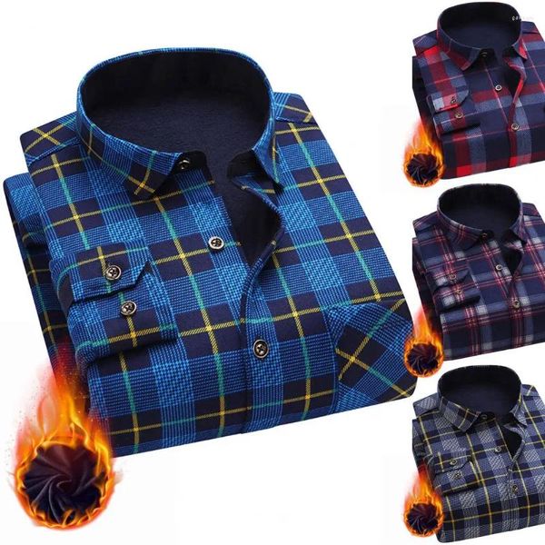 Chemises décontractées pour hommes Hommes Chemise d'hiver Plaid Imprimer Doux Manches longues Épais Peluche Garder au chaud Cardigan Simple boutonnage Plus Taille Printemps pour Quotidien