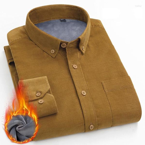 Chemises décontractées pour hommes Hommes Vêtements d'hiver Chemise en velours côtelé Plus Taille Velours Épais Coton Moelleux Chaud À Manches Longues Marron Garçons Social