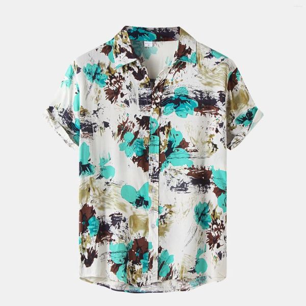 Camisas casuales para hombres Hombres con diseños T para paquete Manga con cuello Camisa con estampado vuelto para hombres Acuarela larga