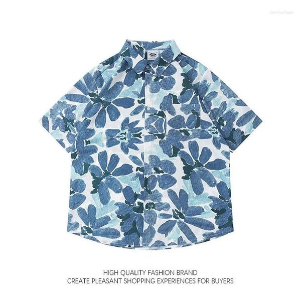 Camisas casuales para hombres Hombres Mujeres Retro Pintura al óleo Blusa Impresión completa Floral Camisa de manga corta para unisex Pareja de verano Botón de vocación