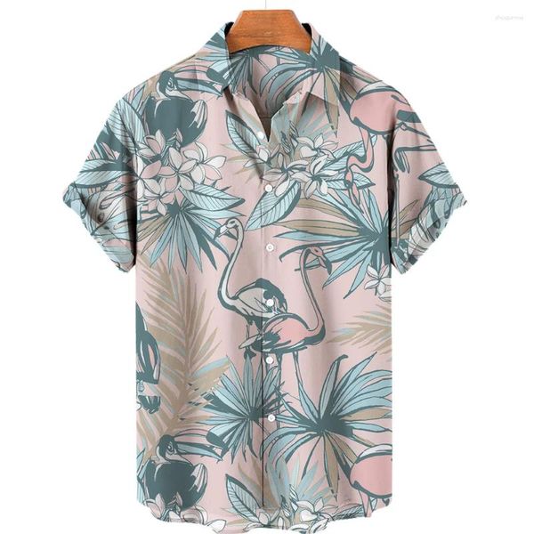 Chemises décontractées pour hommes hommes hommes tropicaux floraux flamants flamants conception de manches courtes bouton de mode plage de la plage de la plage