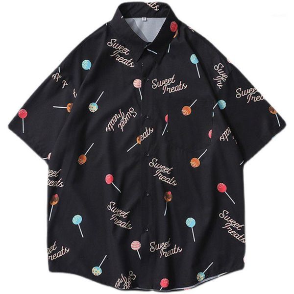 Chemises décontractées pour hommes Hommes Femmes Chemise Tops courts Kawaii Lollipop Impression Manches Ajustées Anime Manga Vêtements Style japonais