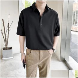 Chemises décontractées pour hommes Mens 2023 Summer Business Business Silm Fashion Fashion Couleur masculine Marque masculine Black White Grey Drop Livrot Dhivv