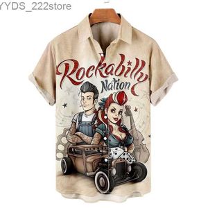 Chemises décontractées pour hommes Mens 3D Retro Fashion Violine Rocking Arm à bascule Rockabily Haian Shirt Short à manches à manches