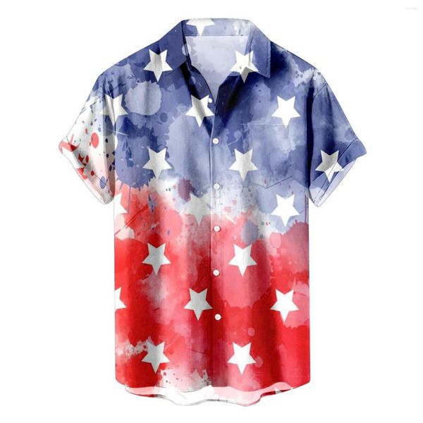 Camisas informales para hombre, camisetas con estampado de bandera americana para Hombre, blusas con botones de manga corta de verano para el 4 de julio, Blusas para fiesta en la playa para Hombre Xxl