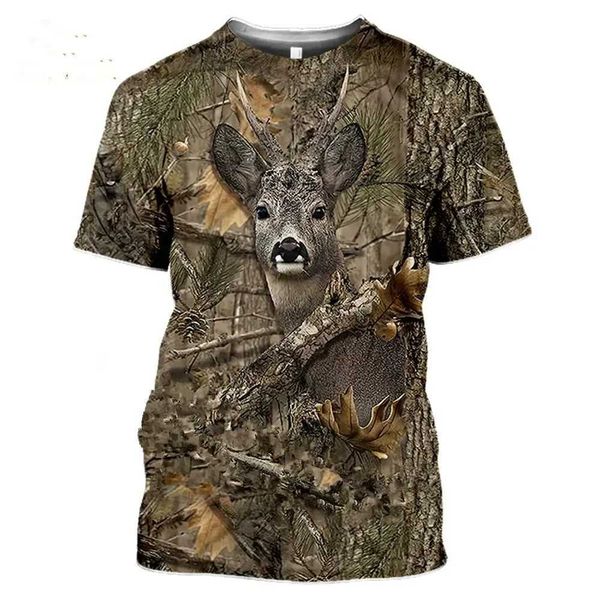 Camisas casuales para hombres para hombre y para mujer camuflaje caza animal camiseta 3D ciervos jabalí lobo estampado camisa de trineo corto moda urbanaC24315