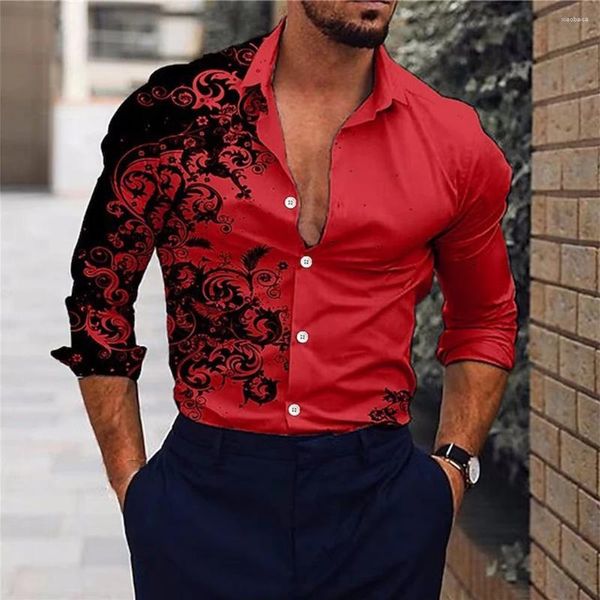 Camisas casuales para hombres para hombre barroco manga larga botón abajo camisa fiesta hasta vestido sedoso gradiente digital impreso delgado