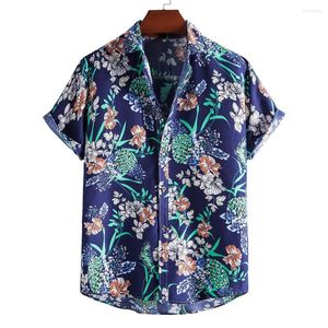 Chemises décontractées pour hommes Mens Blue Floral Print Beach Short Sleeve Button Down Hawaiian Aloha Shirt Men Party Holiday Vacation Clothing XXL