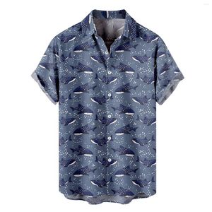 Hommes Chemises Décontractées Hommes Bleu Baleine Imprimé Hawaïen D'été À Manches Courtes Boutonné Chemise De Plage Pour Homme Mâle Coupe Ample Streetwear Hommes