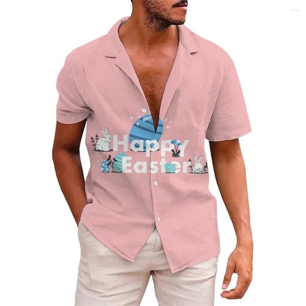Camisas casuales para hombres Dibujos animados para hombre Hawaiano Feliz Día de Pascua 3D Impreso Camisa de playa Ropa de mujer Niños Coloreado Huevo Botón Tops