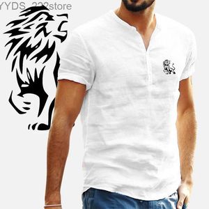 Casual shirts heren heren Casual shirt Lion Print Kortjes linnen linnen Linnen Top Zomerlicht Mens kleding T-shirt hoogwaardige YQ240422