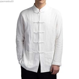 Chemises décontractées pour hommes Mentes de style chinois chemises traditionnelles Kung Fu Tai Chi Cotton et Tang Tang Suit en uniforme