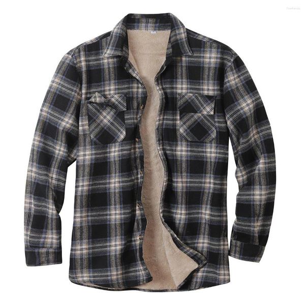 Chemises décontractées pour hommes Moupes Button Sherpa Classic Jacket Flannel Plaid Shirt Whird Up Winter Bined Fulce