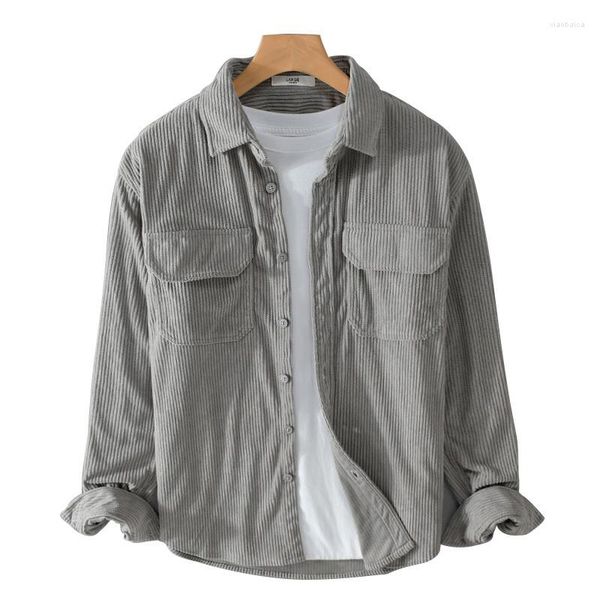 Camisas casuales para hombres Chaqueta de pana para hombre Camisa clásica de manga larga con botones Camisa con bolsillo en el pecho