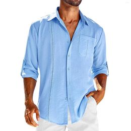 Chemises décontractées pour hommes Hommes Coton Ligne Mâle Henley T-shirts Solide Couleur À Manches Longues Bouton Pull Bleu Blanc Slim Social Business Blusas
