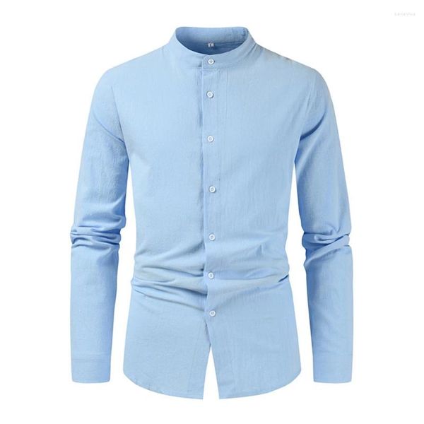 Camisas casuales para hombres para hombre de lino de algodón cuello redondo manga larga retro camisa simple abuelo cuello camiseta superior más multicolor masculino