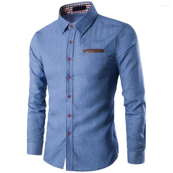 Camisas casuales para hombres para hombres denim 2024 manga larga hombres camisa de vestir moda estilo de ajuste delgado jeans azul marino jeans macho longitud larga para