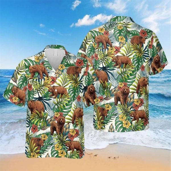 Chemises décontractées pour hommes Vêtements de créateurs pour hommes 3D Print surdimensionné d'été 2024 Travel Hawaii Beach Blouse Harajuku Animal Pattern Camisa