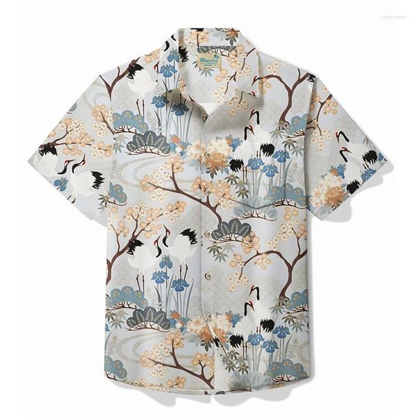 Chemises décontractées pour hommes Designer pour hommes Hawaii à manches courtes Streetwear de mode chinois Granes à couronne rouge imprimé Hiphop Blouses Vêtements