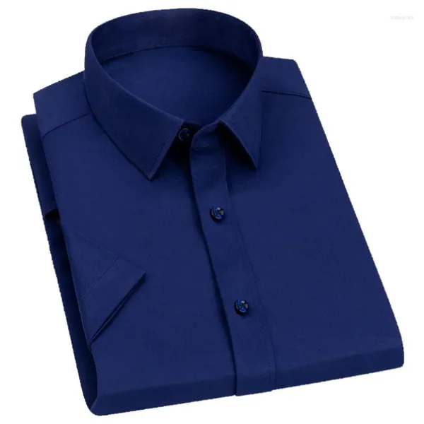 Camisas casuales para hombres vestidos para hombres camisa de seda de seda de manga corta azul para hombres de la marca social fiesta de boda de alta calidad