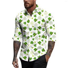 Chemises décontractées pour hommes Robe pour hommes Printemps Été St. Patrick's Day Imprimer Revers Chemise à manches longues Top Roupa Masculina