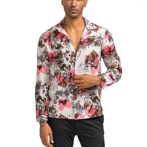 Casual shirts voor heren heren heren etnische stijl vintage bloemendruk met lange mouwen losse camisas de hombre knop strandkleding Europeaan