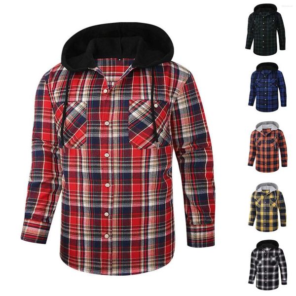 Camisas casuales para hombres Otoño para hombre Camisa con capucha Botón Hombres Pantalones técnicos Spandex Tees Sudadera ajustada Mezcla de algodón