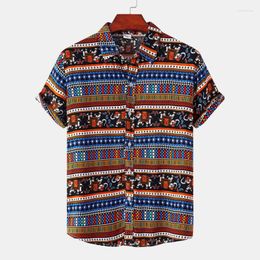 Casual shirts heren heren mode Hawaiiaanse kleurrijke etnische tribale bloemen geometrische print button up shirt camisas de hombre 2022 tops