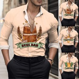 Chemises décontractées pour hommes Mode pour hommes Personnalisé Oktoberfest Impression numérique 3D Chemise à manches longues Top Robe sociale Imprimer Camisa