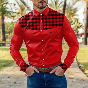 Casual shirts heren heren Mens mode geruite kleurblok splitsen reversknop manchetten met lange mouwen shirtmen's