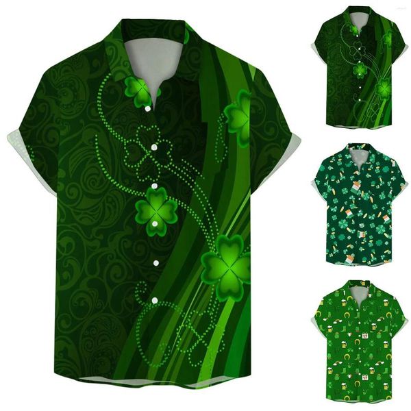 Chemises décontractées pour hommes Fashion St Patricks Journée 3D Digital Imprimé Single Breasted Short Shirt Top Tee