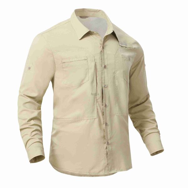 Camisas casuales para hombres Camisa de senderismo de pesca para hombres Camisa de manga larga upf 50+ Botón Down táctico para trabajar 24416